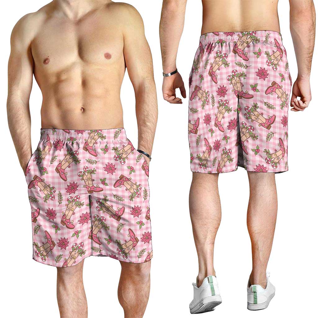 Pink Paniolo Palaka Hawaiian Cowgirl Christmas Shorts for Men - Polynesian Pride