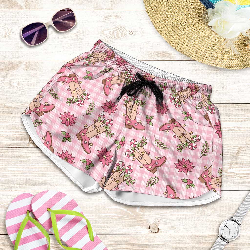 Pink Paniolo Palaka Hawaiian Cowgirl Christmas Shorts for Women - Polynesian Pride