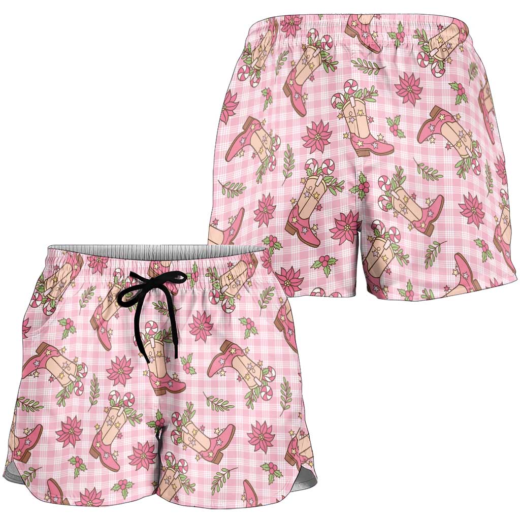 Pink Paniolo Palaka Hawaiian Cowgirl Christmas Shorts for Women - Polynesian Pride