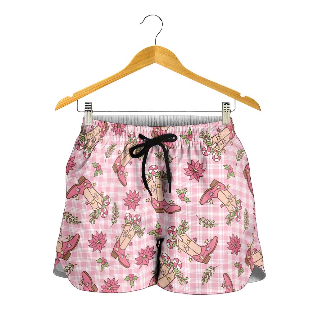 Pink Paniolo Palaka Hawaiian Cowgirl Christmas Shorts for Women - Polynesian Pride