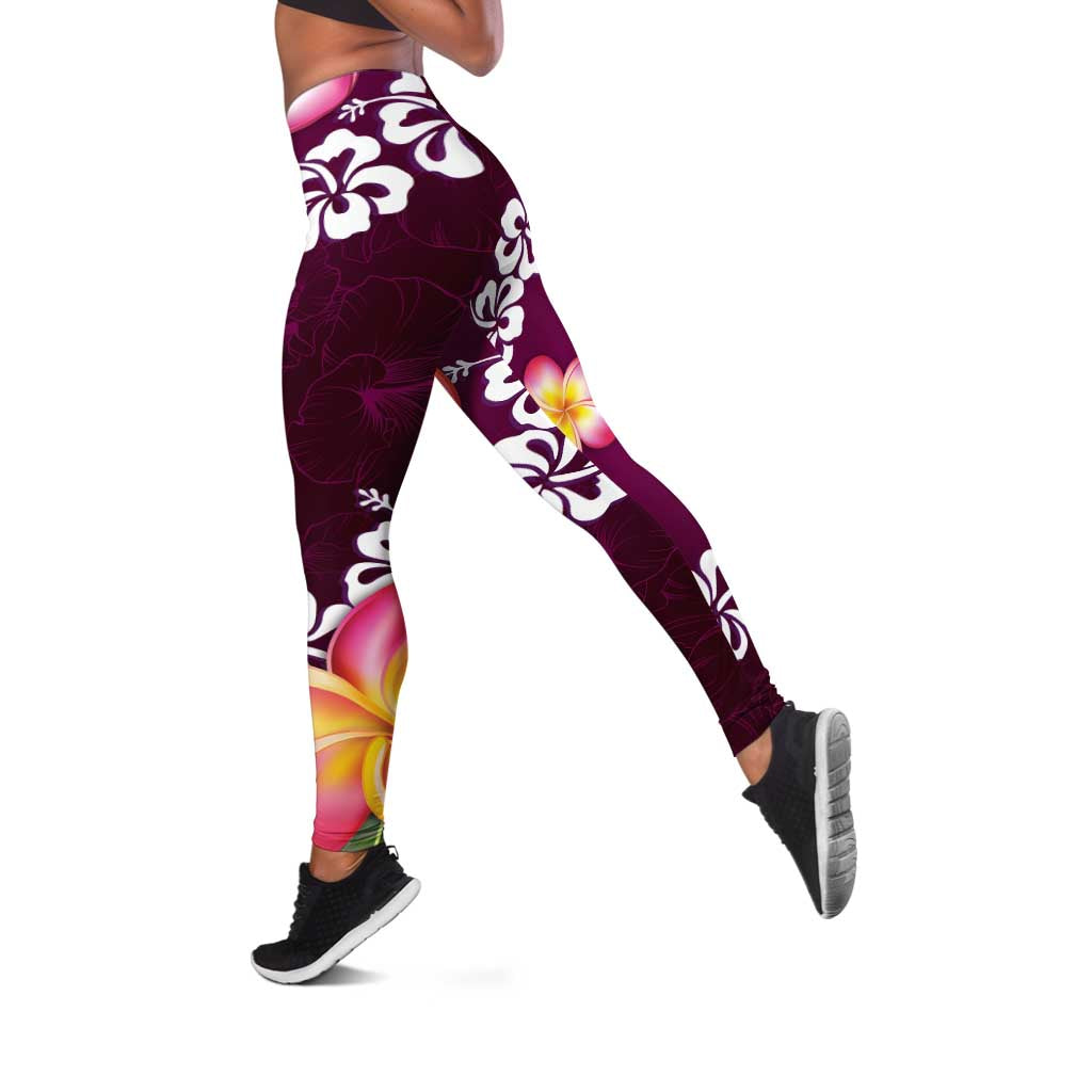 Pink Polynesia Leggings Plumeria With Hibiscus Pattern Tropical Vibes LT14 Pink - Polynesian Pride