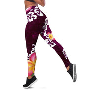 Pink Polynesia Leggings Plumeria With Hibiscus Pattern Tropical Vibes LT14 Pink - Polynesian Pride