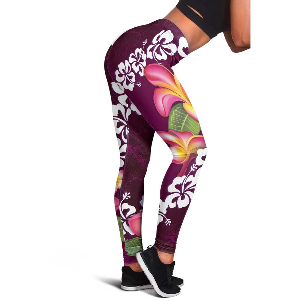 Pink Polynesia Leggings Plumeria With Hibiscus Pattern Tropical Vibes LT14 - Polynesian Pride