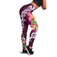 Pink Polynesia Leggings Plumeria With Hibiscus Pattern Tropical Vibes LT14 - Polynesian Pride