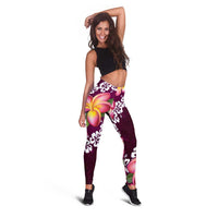 Pink Polynesia Leggings Plumeria With Hibiscus Pattern Tropical Vibes LT14 - Polynesian Pride