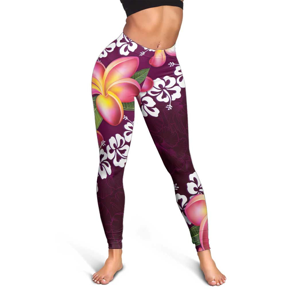 Pink Polynesia Leggings Plumeria With Hibiscus Pattern Tropical Vibes LT14 - Polynesian Pride