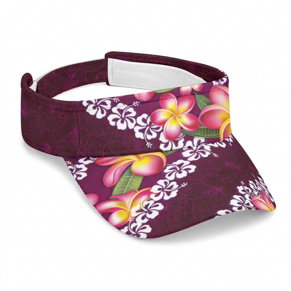 Pink Polynesia Sun Visor Cap Plumeria With Hibiscus Pattern Tropical Vibes LT14 Universal Fit Pink - Polynesian Pride