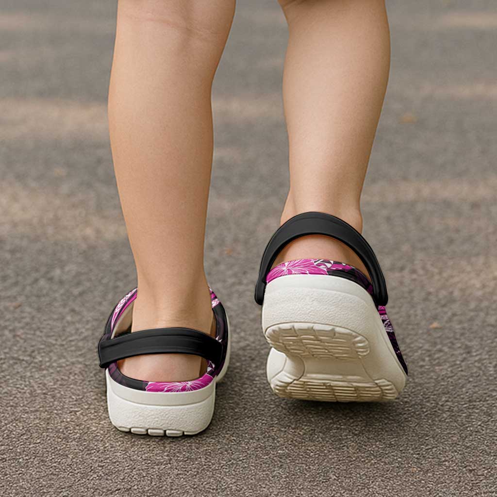 Pink Polynesian Pattern With Tropical Flowers Clogs Shoes - Polynesian Pride