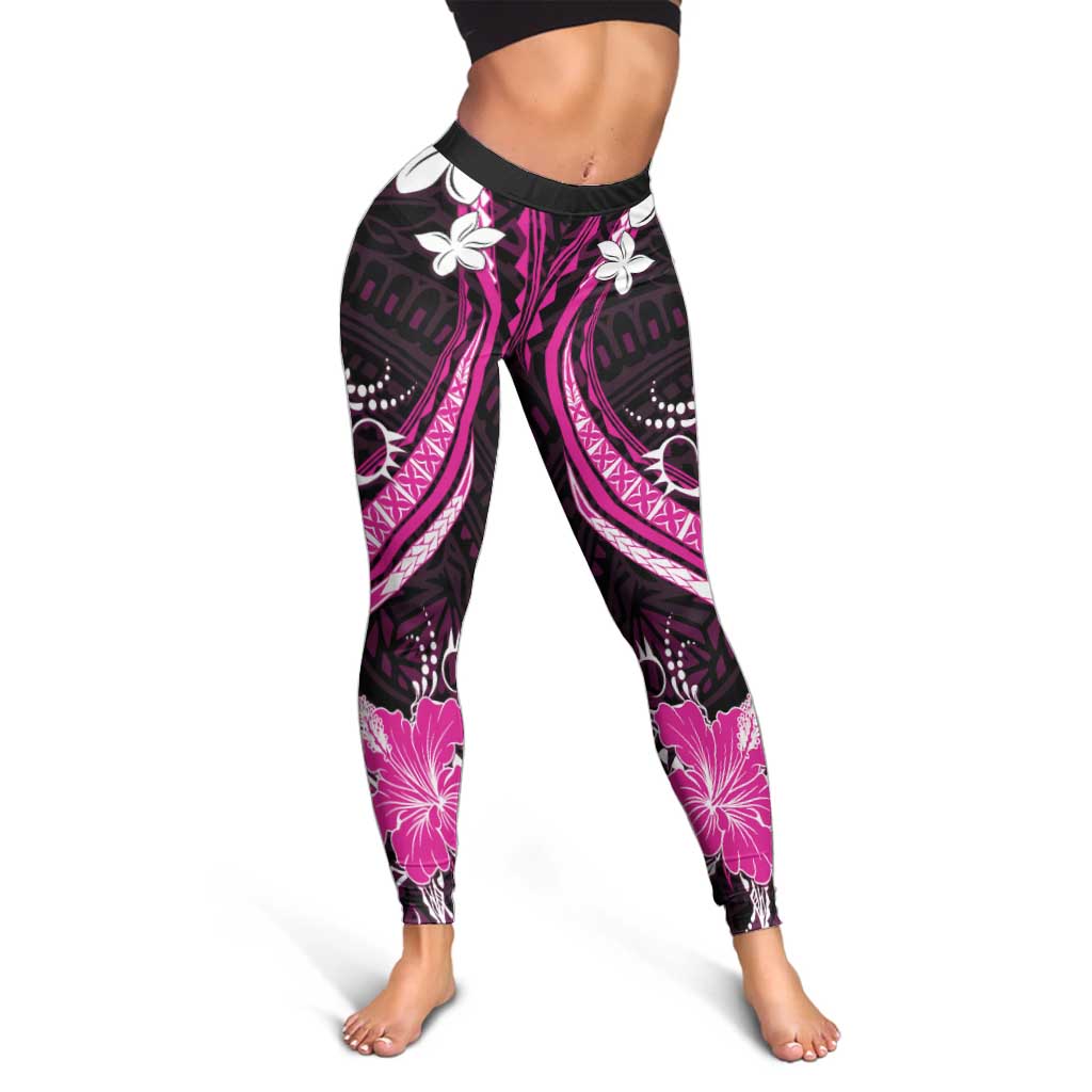 Pink Polynesian Pattern With Tropical Flowers Leggings - Polynesian Pride