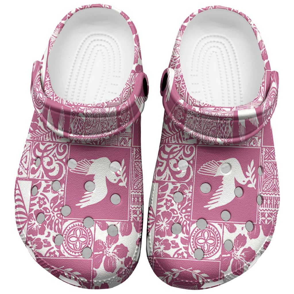 Pink Tonga Kilisimasi Fiefia Clogs Shoes Pacific Patchwork Xmas Vibes - Polynesian Pride