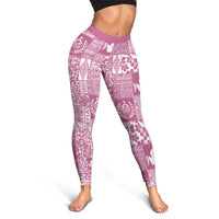 Pink Tonga Kilisimasi Fiefia Leggings Pacific Patchwork Xmas Vibes - Polynesian Pride