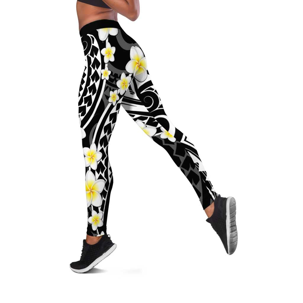 Plumeria With Black Polynesian Tattoo Pattern Leggings LT05 Black - Polynesian Pride