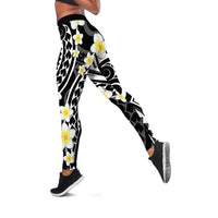 Plumeria With Black Polynesian Tattoo Pattern Leggings LT05 Black - Polynesian Pride