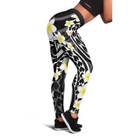 Plumeria With Black Polynesian Tattoo Pattern Leggings LT05 - Polynesian Pride