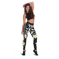 Plumeria With Black Polynesian Tattoo Pattern Leggings LT05 - Polynesian Pride