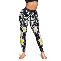 Plumeria With Black Polynesian Tattoo Pattern Leggings LT05 - Polynesian Pride