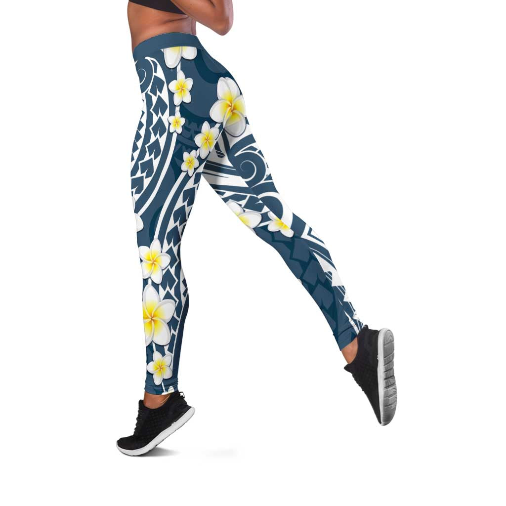 Plumeria With Blue Polynesian Tattoo Pattern Leggings LT05 Blue - Polynesian Pride