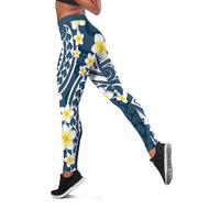 Plumeria With Blue Polynesian Tattoo Pattern Leggings LT05 Blue - Polynesian Pride