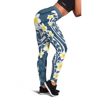 Plumeria With Blue Polynesian Tattoo Pattern Leggings LT05 - Polynesian Pride