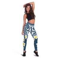 Plumeria With Blue Polynesian Tattoo Pattern Leggings LT05 - Polynesian Pride