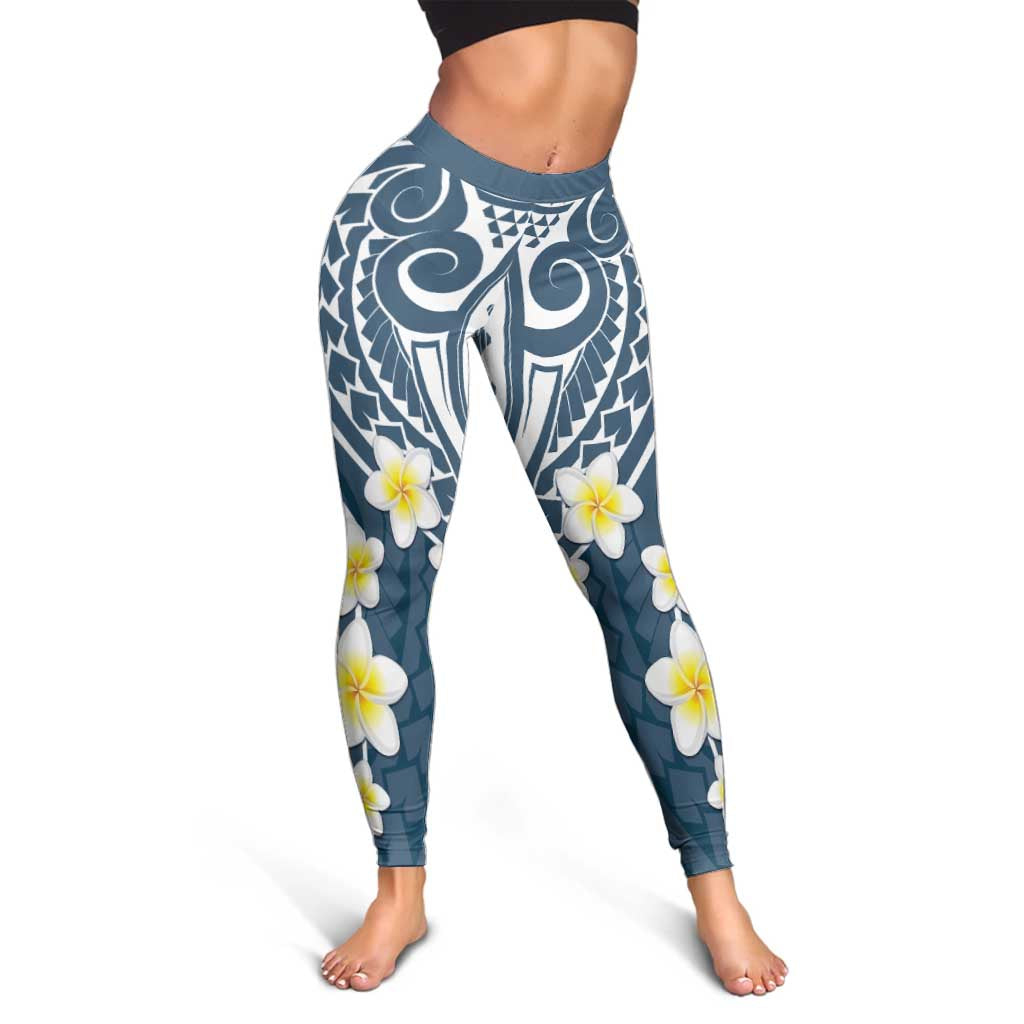 Plumeria With Blue Polynesian Tattoo Pattern Leggings LT05 - Polynesian Pride