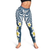 Plumeria With Blue Polynesian Tattoo Pattern Leggings LT05 - Polynesian Pride