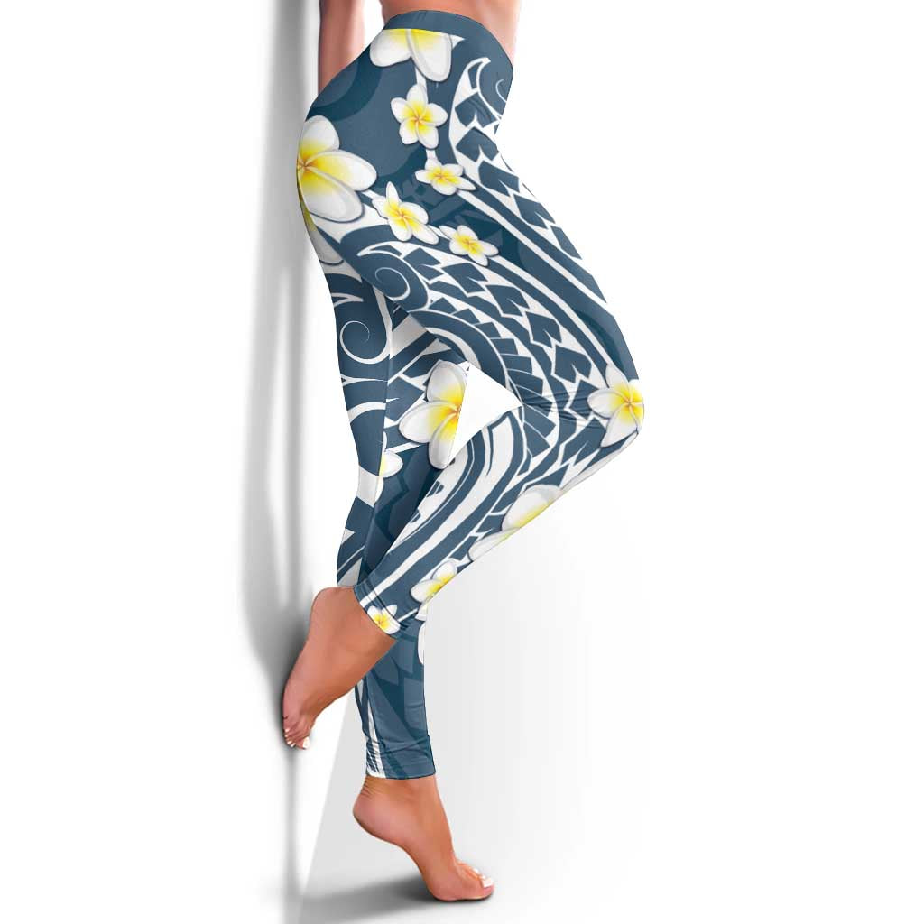 Plumeria With Blue Polynesian Tattoo Pattern Leggings LT05 - Polynesian Pride