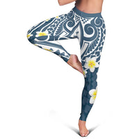 Plumeria With Blue Polynesian Tattoo Pattern Leggings LT05 - Polynesian Pride