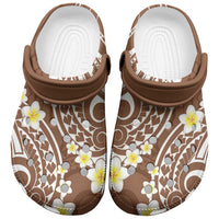Plumeria With Brown Polynesian Tattoo Pattern Clogs Shoes - Polynesian Pride