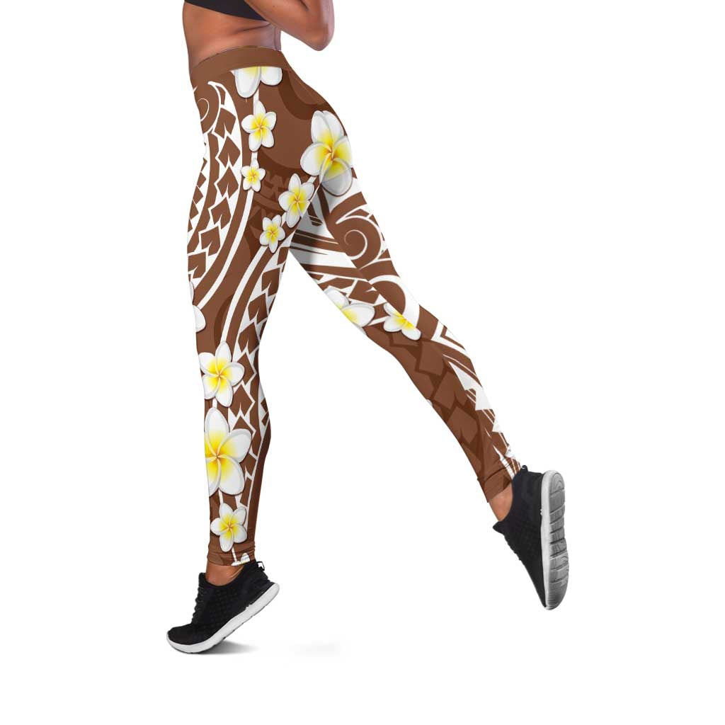 Plumeria With Brown Polynesian Tattoo Pattern Leggings LT05 Brown - Polynesian Pride