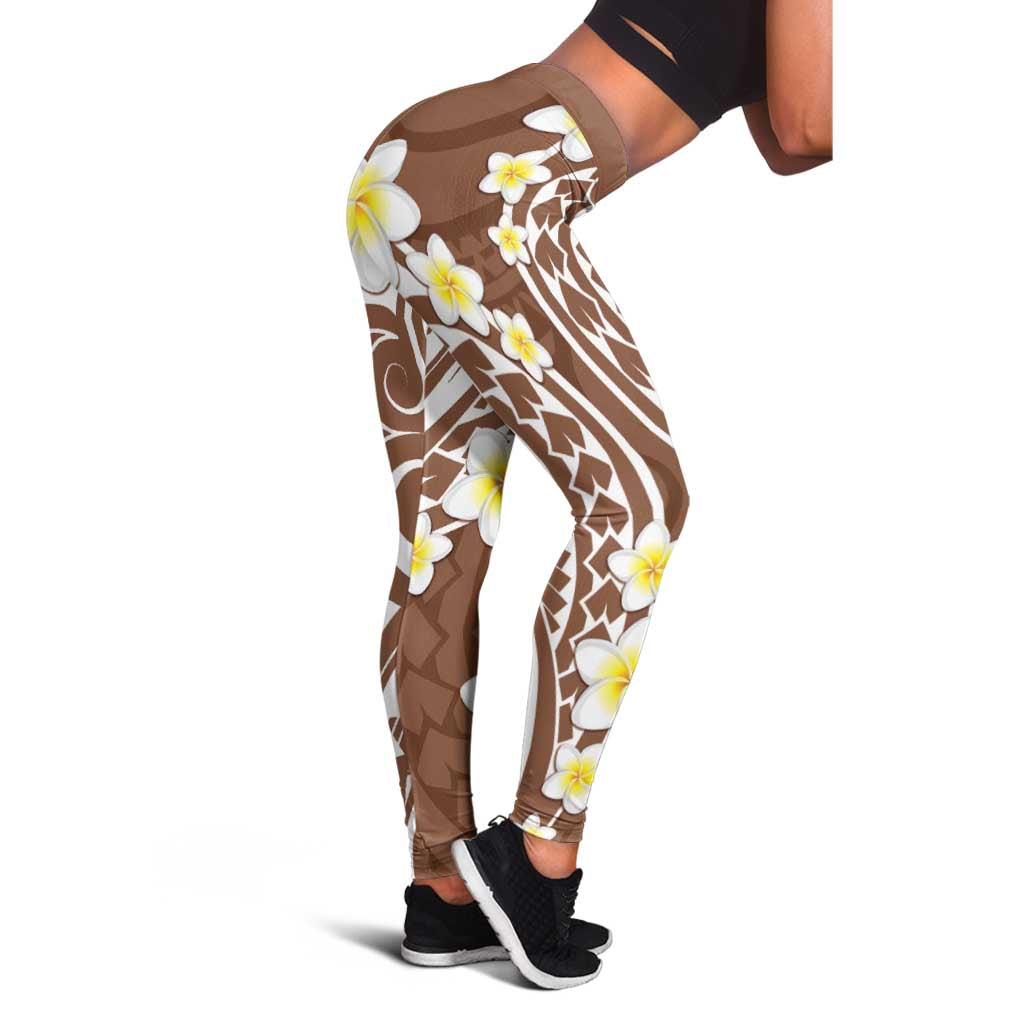 Plumeria With Brown Polynesian Tattoo Pattern Leggings LT05 - Polynesian Pride
