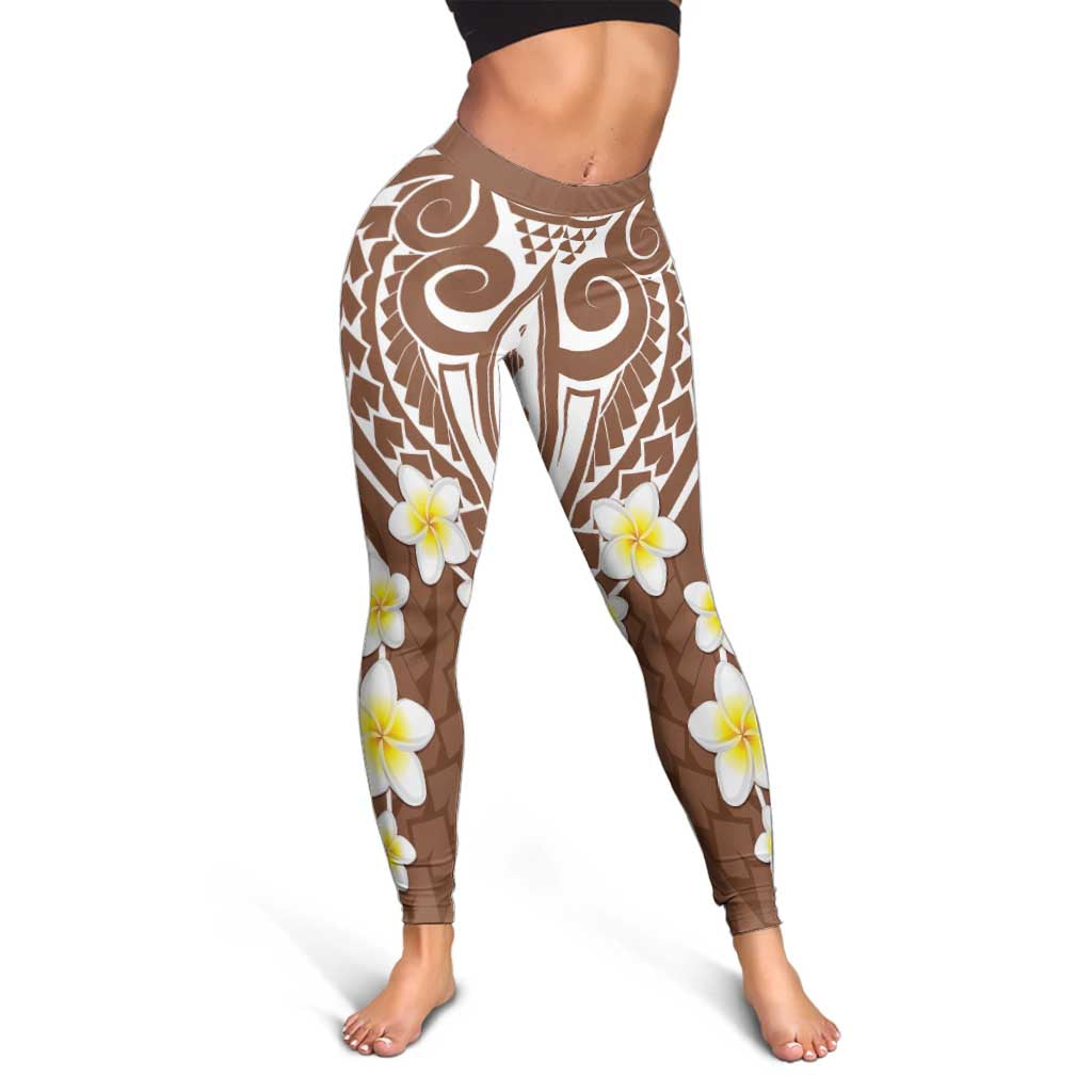 Plumeria With Brown Polynesian Tattoo Pattern Leggings LT05 - Polynesian Pride