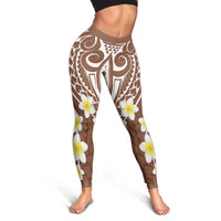 Plumeria With Brown Polynesian Tattoo Pattern Leggings LT05 - Polynesian Pride