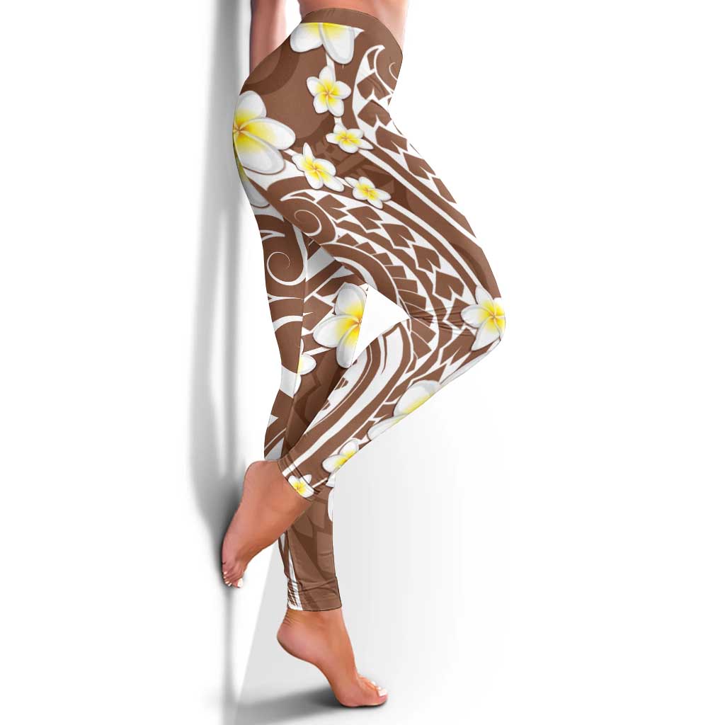 Plumeria With Brown Polynesian Tattoo Pattern Leggings LT05 - Polynesian Pride