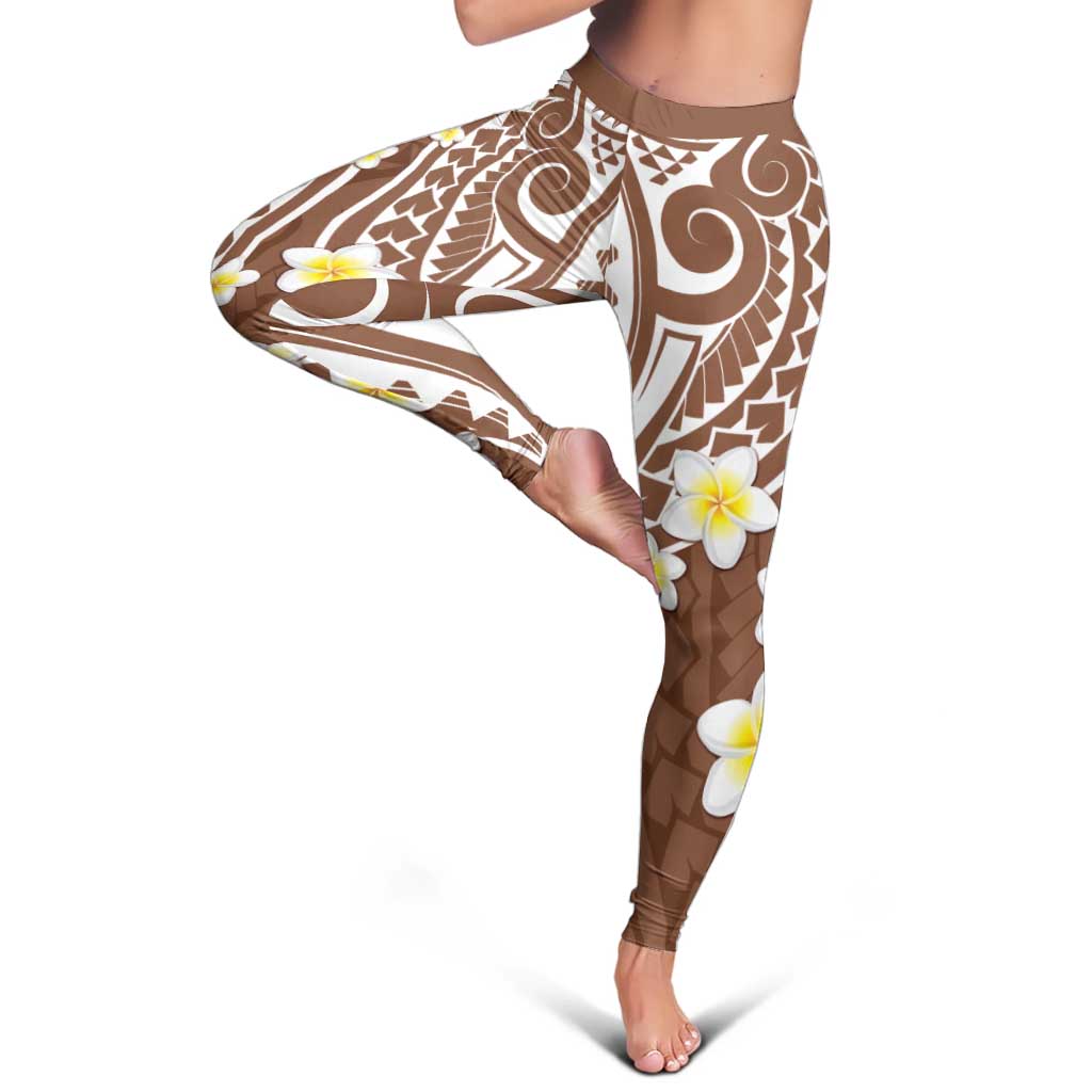 Plumeria With Brown Polynesian Tattoo Pattern Leggings LT05 - Polynesian Pride