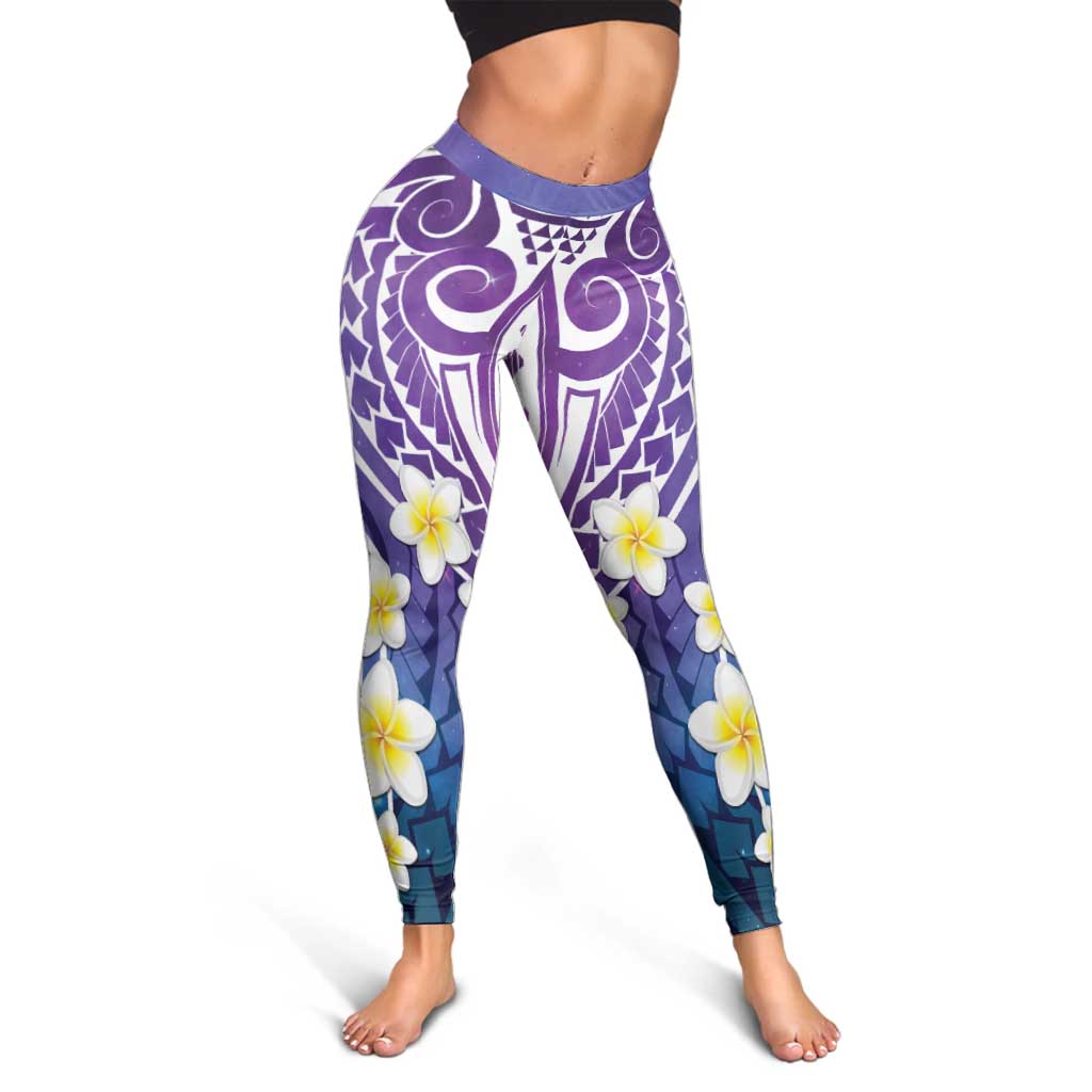Plumeria With Galaxy Polynesian Tattoo Pattern Leggings LT05 - Polynesian Pride