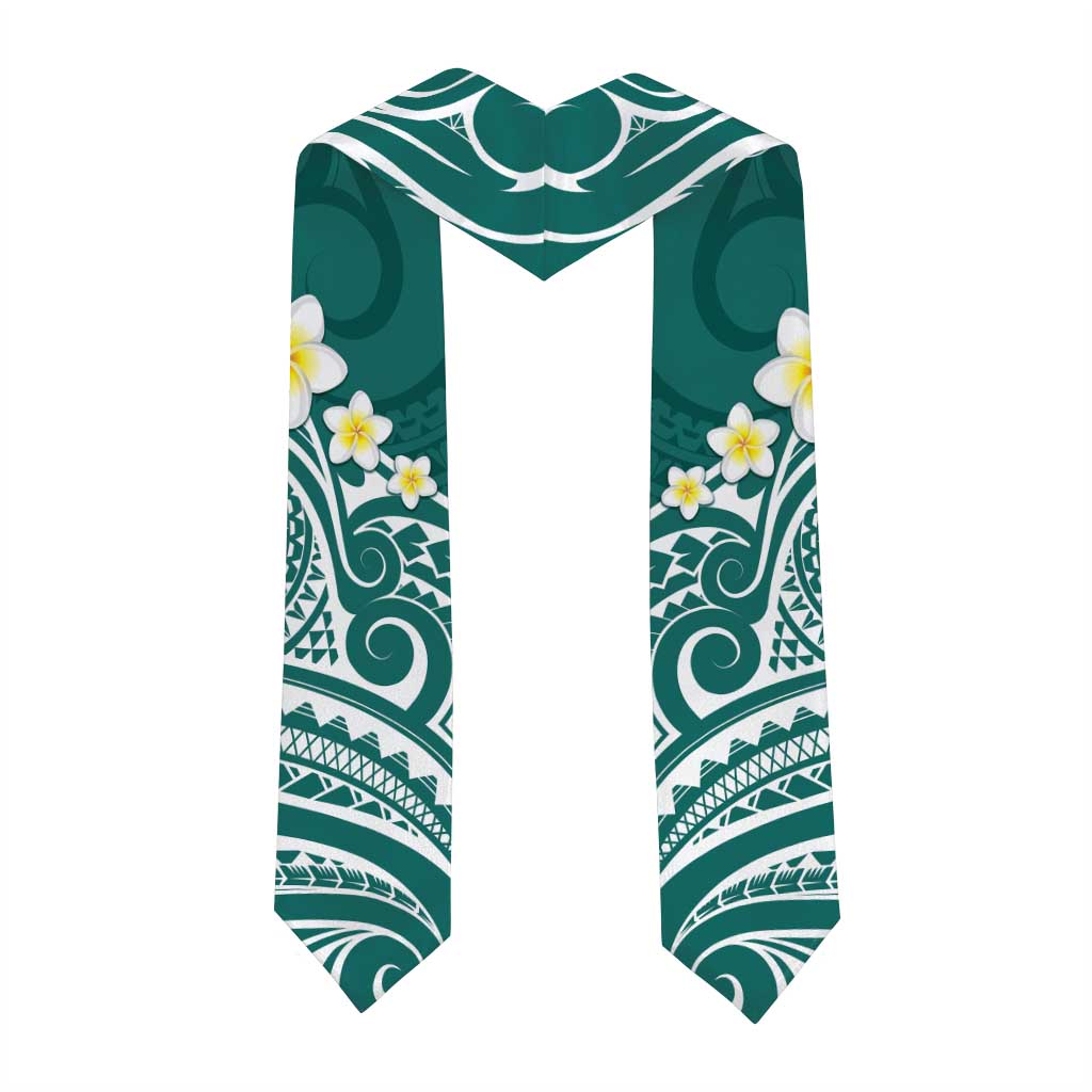 Plumeria With Teal Polynesian Tattoo Pattern Graduation Stole LT05 - Polynesian Pride