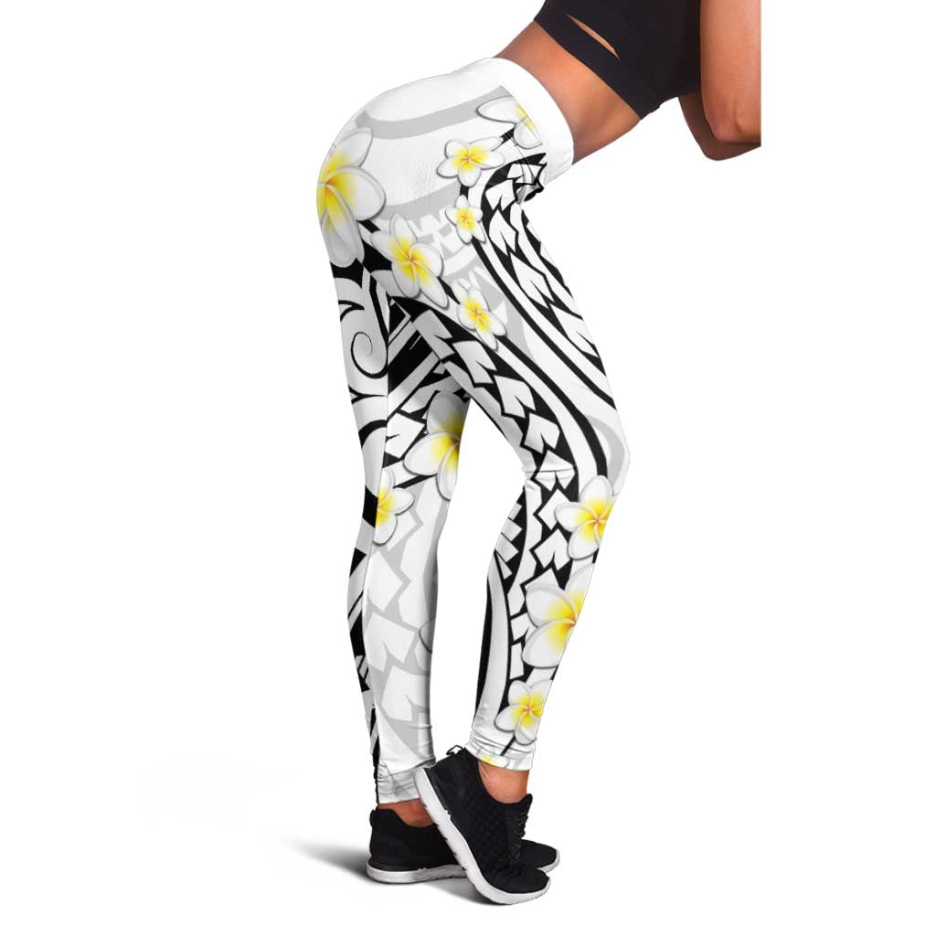 Plumeria With White Polynesian Tattoo Pattern Leggings LT05 - Polynesian Pride