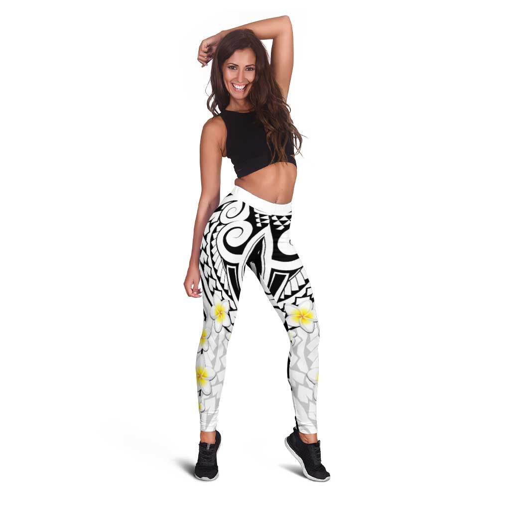 Plumeria With White Polynesian Tattoo Pattern Leggings LT05 - Polynesian Pride