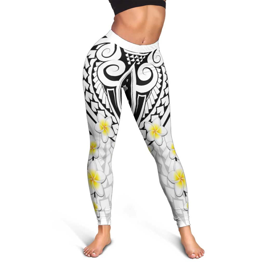 Plumeria With White Polynesian Tattoo Pattern Leggings LT05 - Polynesian Pride