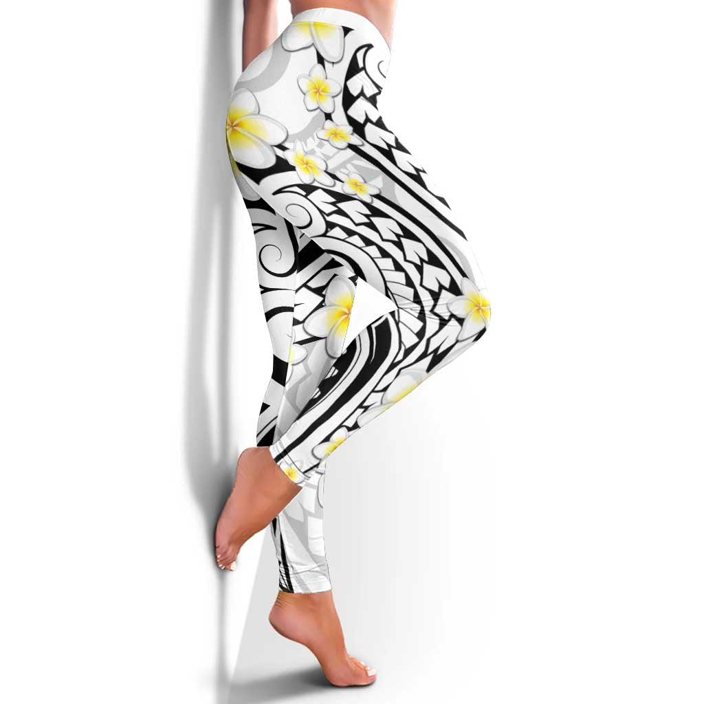 Plumeria With White Polynesian Tattoo Pattern Leggings LT05 - Polynesian Pride