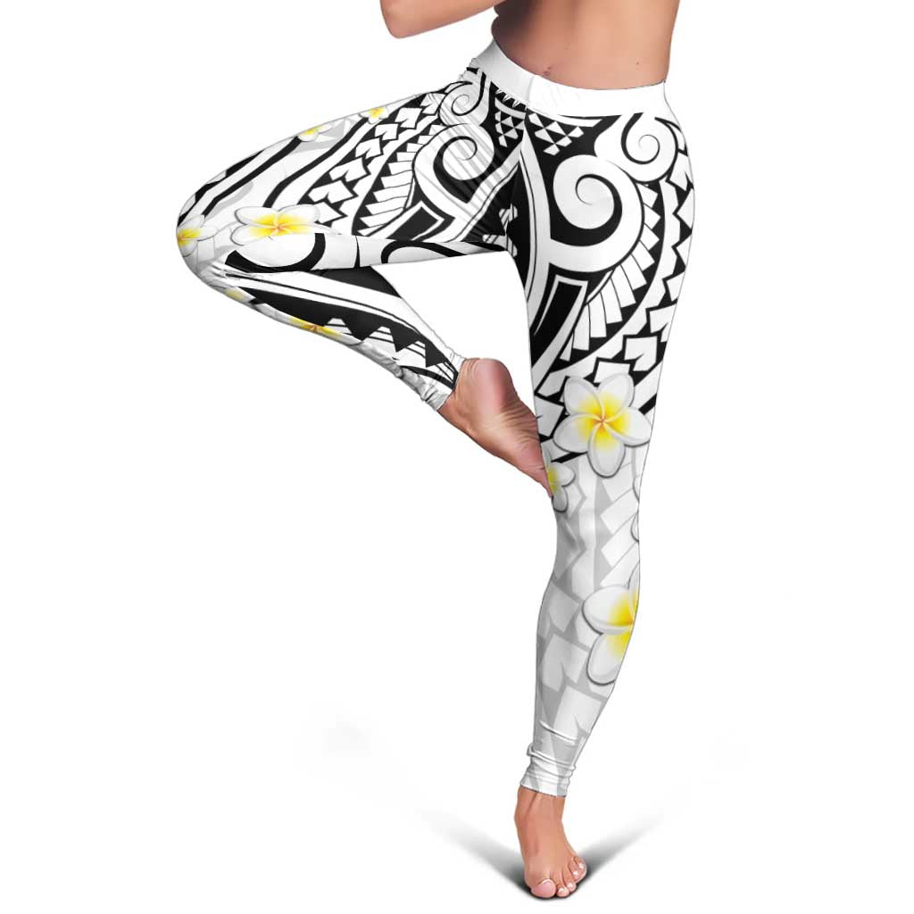 Plumeria With White Polynesian Tattoo Pattern Leggings LT05 - Polynesian Pride