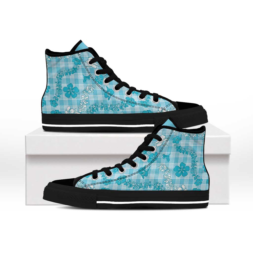 Polu Aloha Hawaii High Top Shoes Plumeria Lei With Palaka Motif LT14 - Polynesian Pride