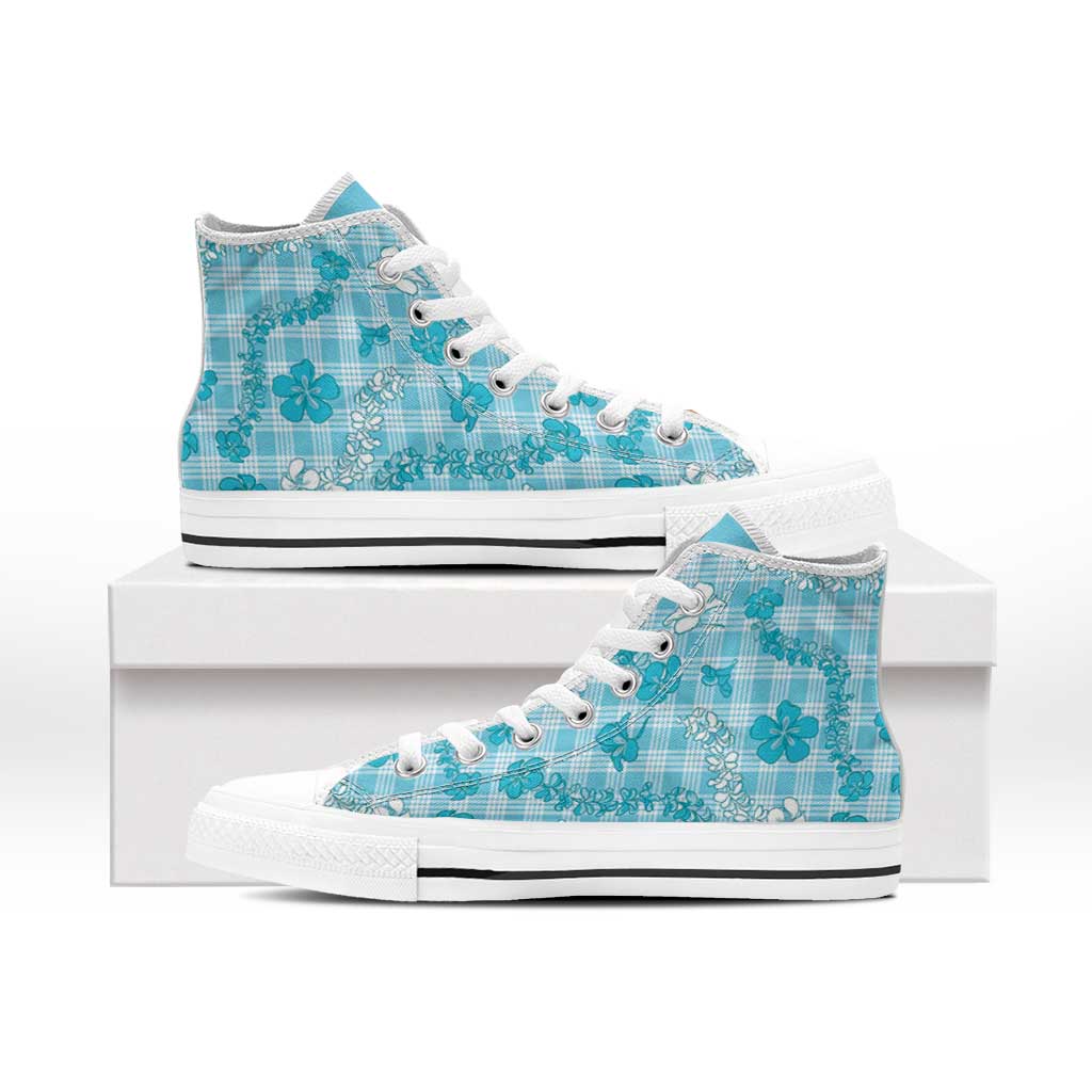 Polu Aloha Hawaii High Top Shoes Plumeria Lei With Palaka Motif LT14 - Polynesian Pride