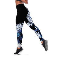 Polu Aloha Hawaii Lei Leggings Tropical Flowers Elegant Vibe LT14 Blue - Polynesian Pride