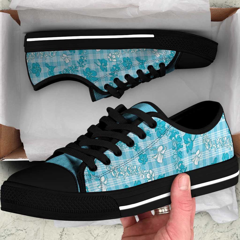 Polu Aloha Hawaii Low Top Shoes Plumeria Lei With Palaka Motif LT14 Blue - Polynesian Pride