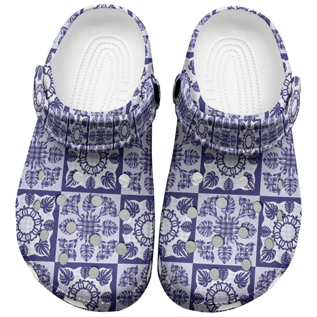 Polu Palaka Quilt Hawaii Clogs Shoes Hawaiian Tropical Monstera Sea Turtle LT14 Blue - Polynesian Pride