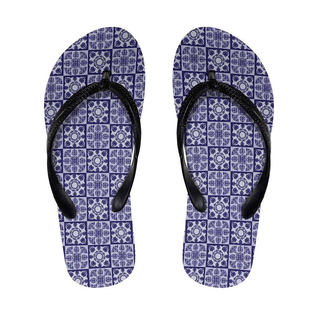 Polu Palaka Quilt Hawaii Flip Flops Hawaiian Tropical Monstera Sea Turtle