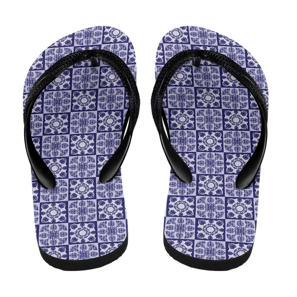Polu Palaka Quilt Hawaii Flip Flops Hawaiian Tropical Monstera Sea Turtle
