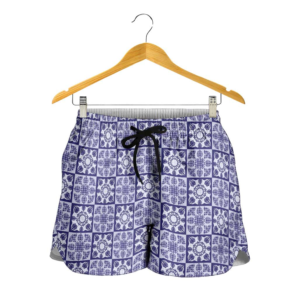Polu Palaka Quilt Hawaii Shorts for Women Hawaiian Tropical Monstera Sea Turtle LT14 - Polynesian Pride